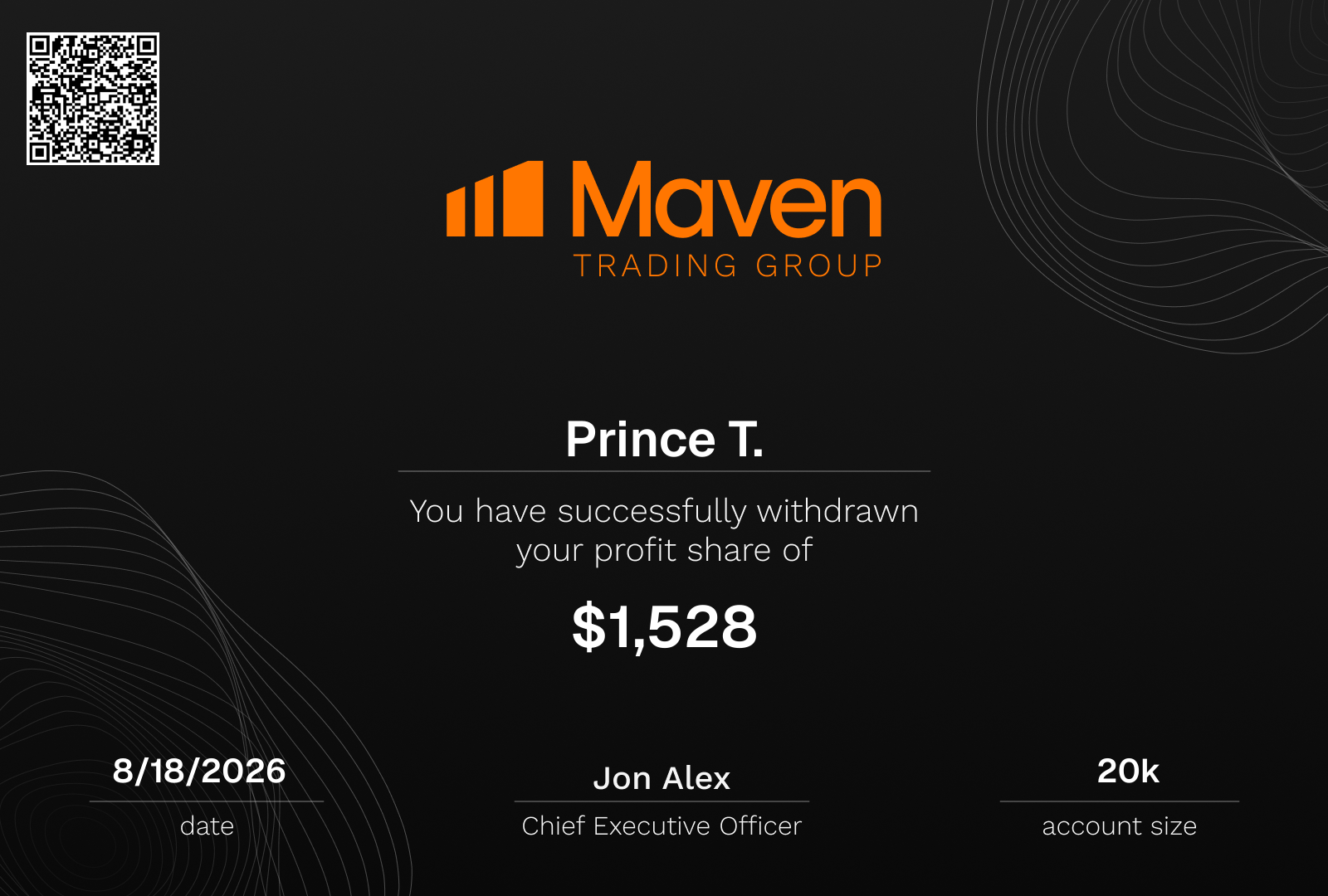 Verified payout certificate